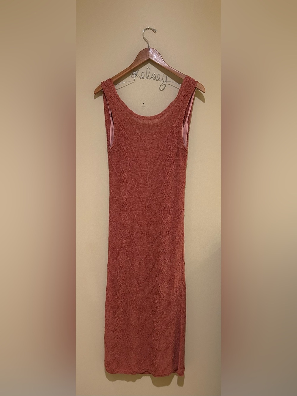 CALLAHAN Revolve Nayeli Diamond Cable Knit Midi Dress in Rose Terracotta XS